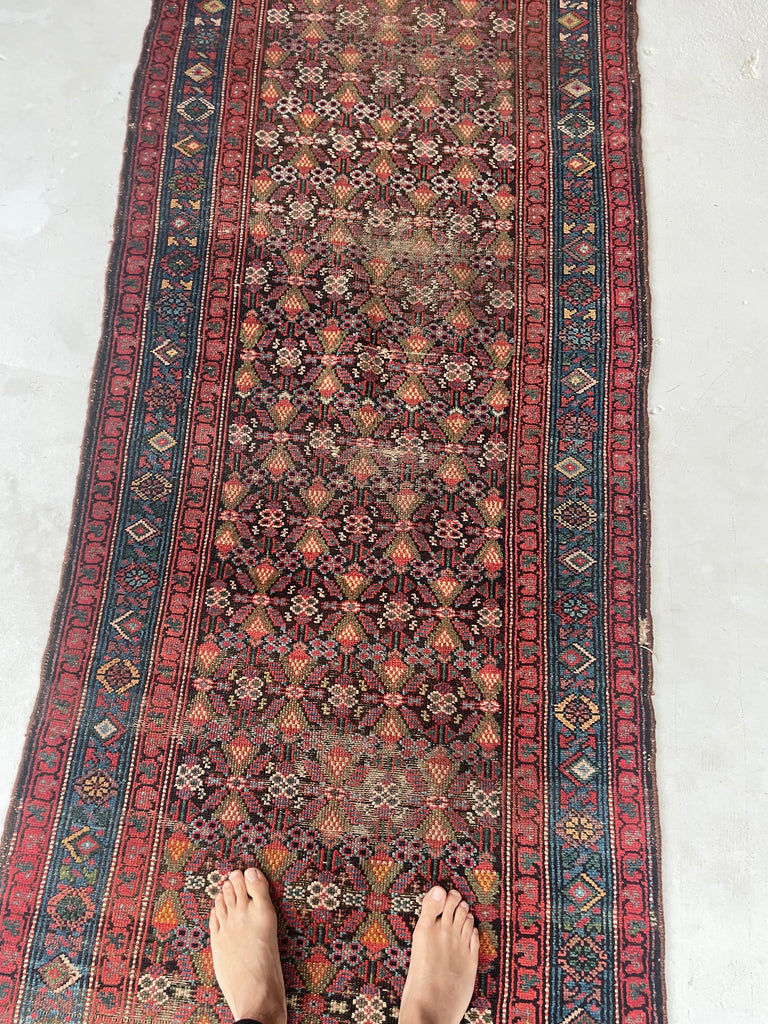 SOLD | LONG 17 FOOT Stunner | Antique Lattice Design Throughout with Amazing Greens | 3.4 x 17