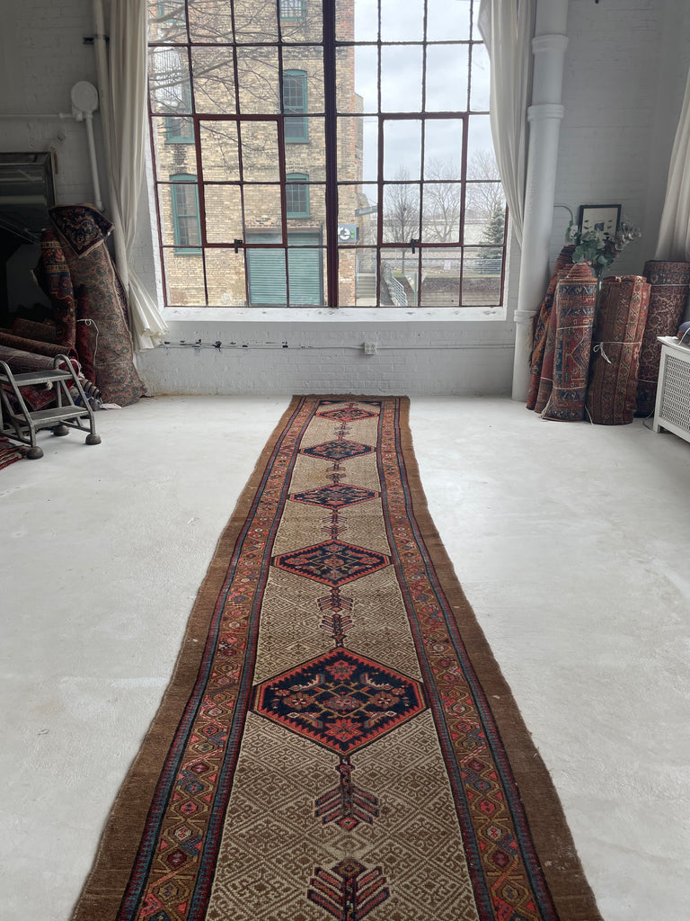 SOLD | 20+ FOOT LONG Brilliant Raw Nomadic Camel Hair Antique Runner | 3.6 x 20.7
