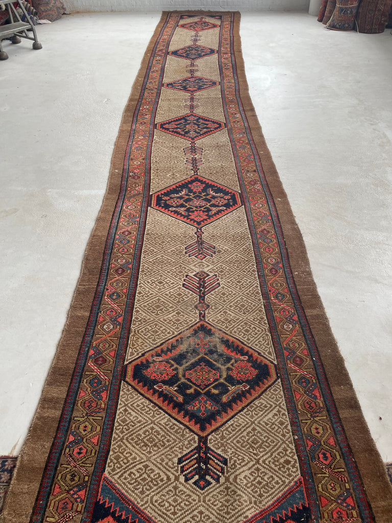 SOLD | 20+ FOOT LONG Brilliant Raw Nomadic Camel Hair Antique Runner | 3.6 x 20.7