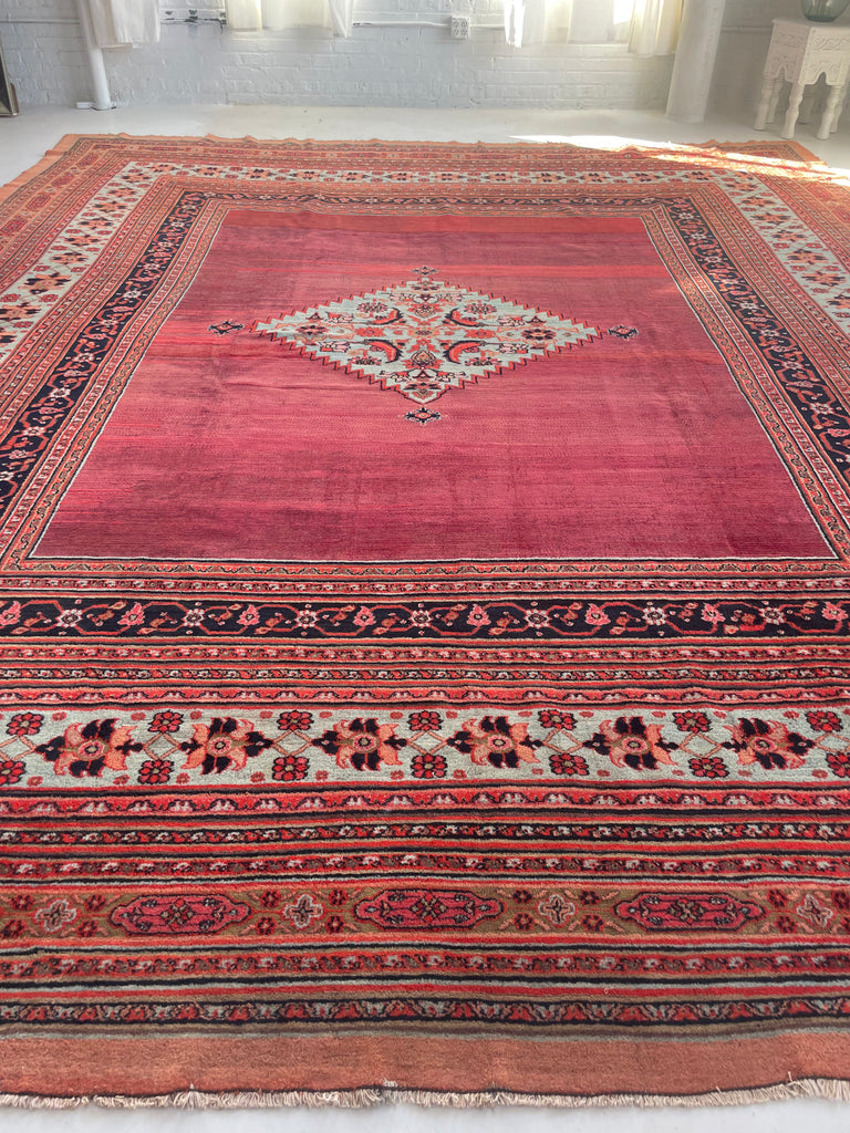 UNREAL PALATIAL ANTIQUE CARPET | Northeast Khorrassan Gem with Smokey Wine, Antique Ruby, Soft-Glacier Blue, Apricot | 13.2 x 15.7