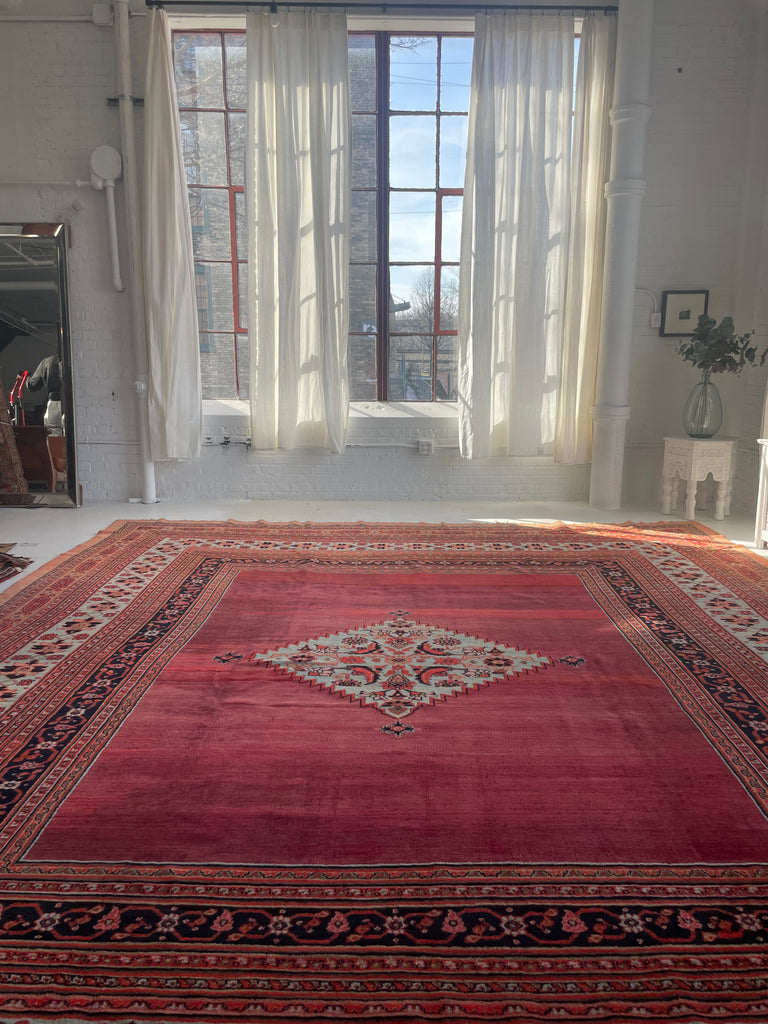 UNREAL PALATIAL ANTIQUE CARPET | Northeast Khorrassan Gem with Smokey Wine, Antique Ruby, Soft-Glacier Blue, Apricot | 13.2 x 15.7