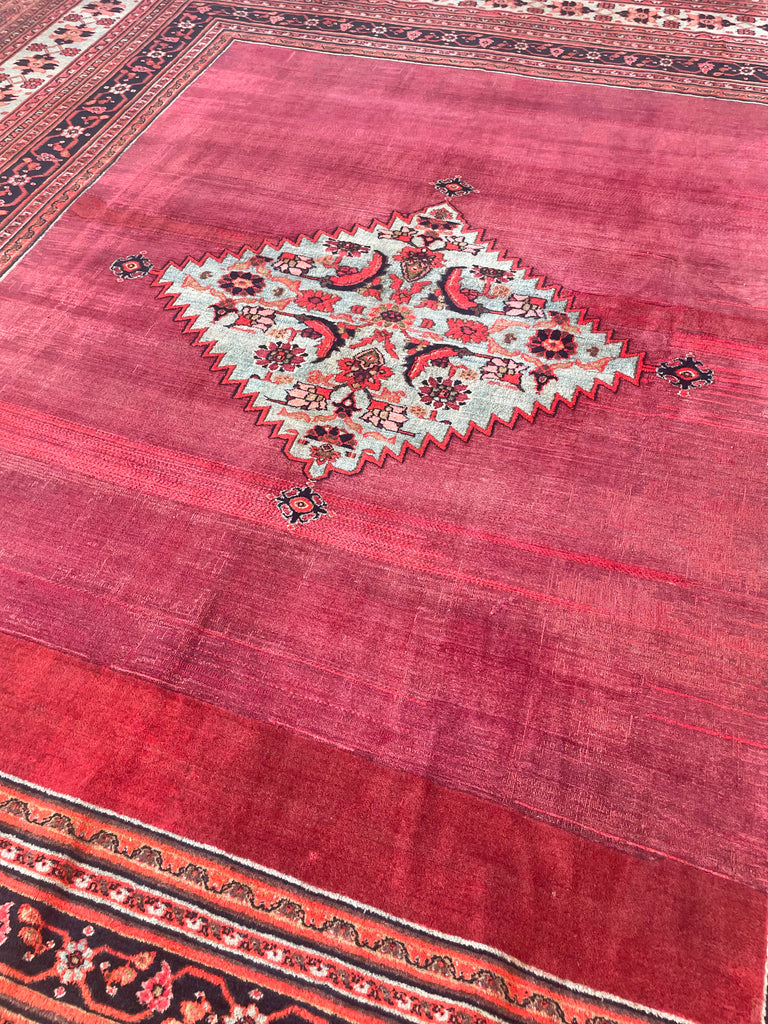 UNREAL PALATIAL ANTIQUE CARPET | Northeast Khorrassan Gem with Smokey Wine, Antique Ruby, Soft-Glacier Blue, Apricot | 13.2 x 15.7