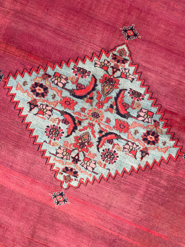 UNREAL PALATIAL ANTIQUE CARPET | Northeast Khorrassan Gem with Smokey Wine, Antique Ruby, Soft-Glacier Blue, Apricot | 13.2 x 15.7
