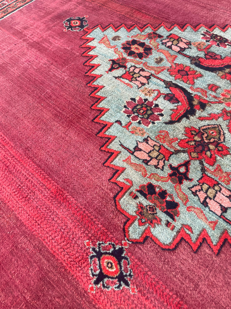 UNREAL PALATIAL ANTIQUE CARPET | Northeast Khorrassan Gem with Smokey Wine, Antique Ruby, Soft-Glacier Blue, Apricot | 13.2 x 15.7