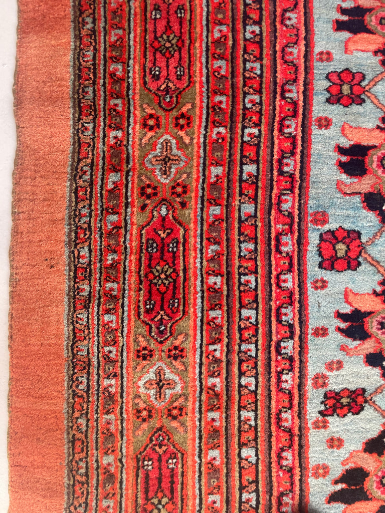 UNREAL PALATIAL ANTIQUE CARPET | Northeast Khorrassan Gem with Smokey Wine, Antique Ruby, Soft-Glacier Blue, Apricot | 13.2 x 15.7
