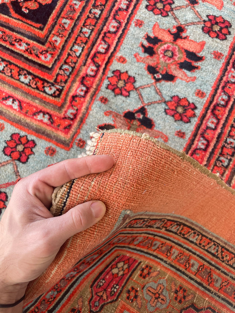 UNREAL PALATIAL ANTIQUE CARPET | Northeast Khorrassan Gem with Smokey Wine, Antique Ruby, Soft-Glacier Blue, Apricot | 13.2 x 15.7