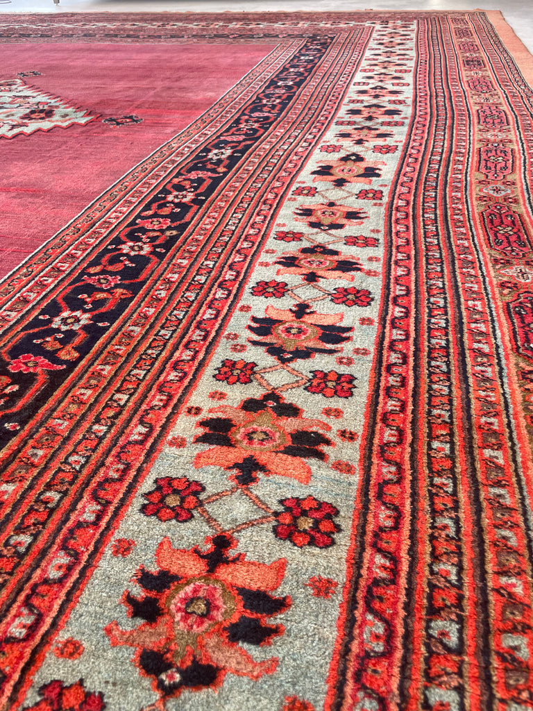 UNREAL PALATIAL ANTIQUE CARPET | Northeast Khorrassan Gem with Smokey Wine, Antique Ruby, Soft-Glacier Blue, Apricot | 13.2 x 15.7