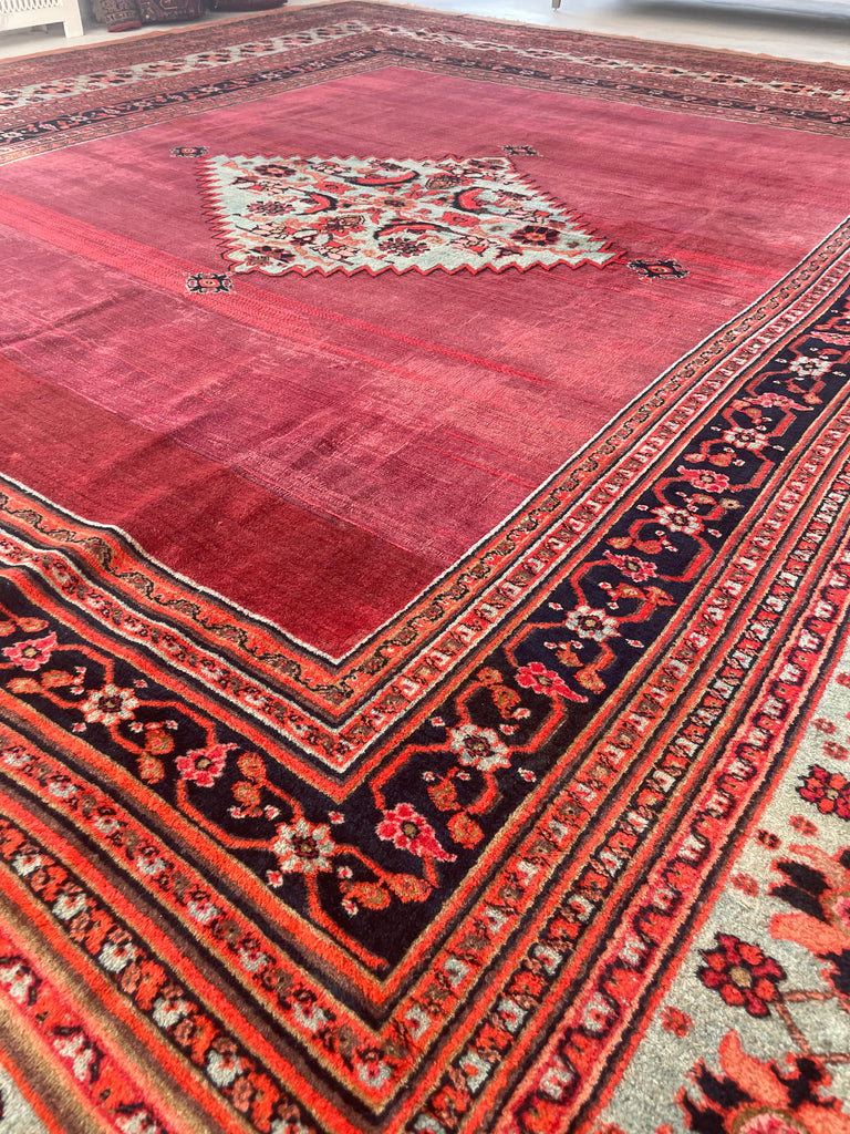 UNREAL PALATIAL ANTIQUE CARPET | Northeast Khorrassan Gem with Smokey Wine, Antique Ruby, Soft-Glacier Blue, Apricot | 13.2 x 15.7