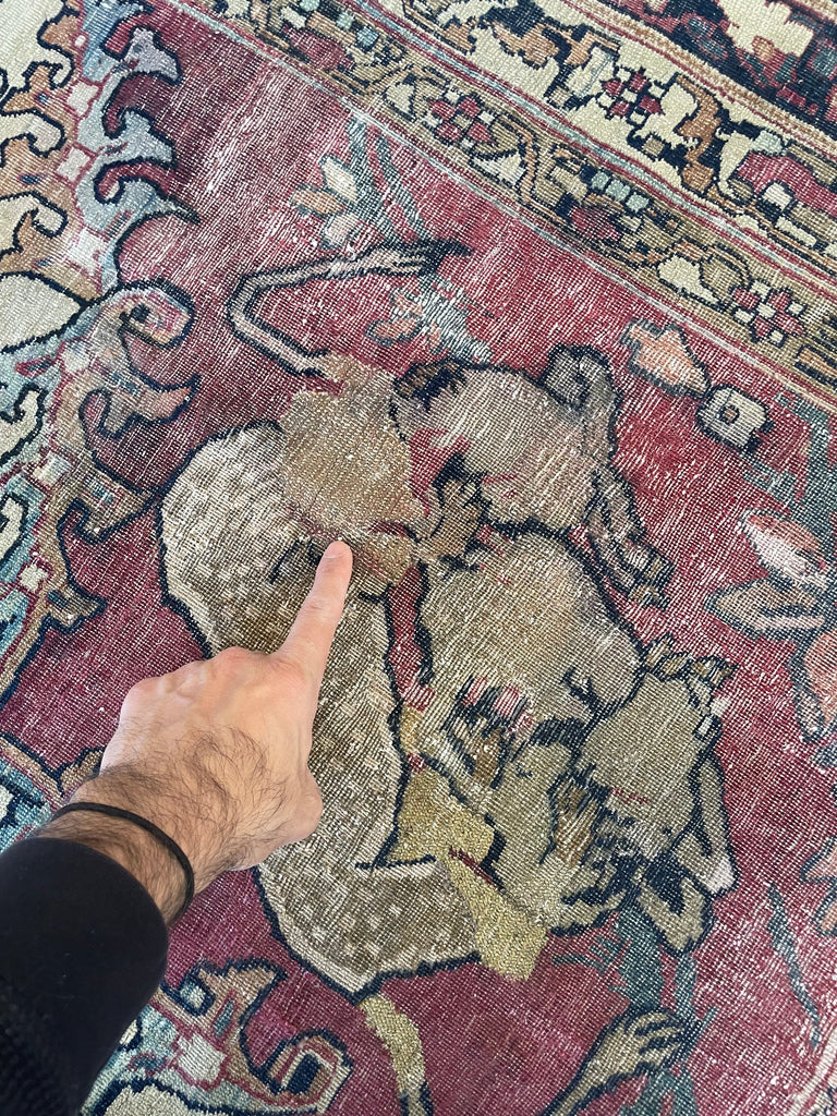 "HALAL" MUSUEM PIECE | 1880's Antique Persian Kerman Lavar | "LION VS BULL" Ancient SPRING EQUINOX Mythology | 9.2 x 12.5