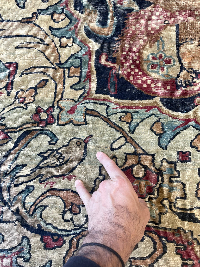 "HALAL" MUSUEM PIECE | 1880's Antique Persian Kerman Lavar | "LION VS BULL" Ancient SPRING EQUINOX Mythology | 9.2 x 12.5