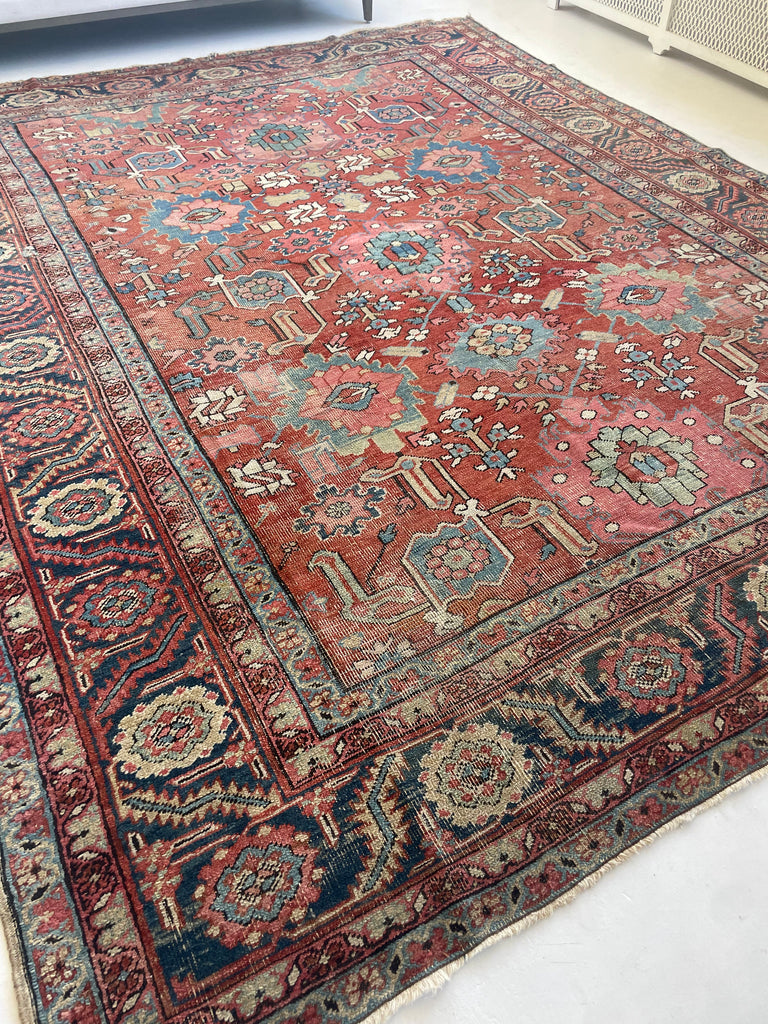 MARVELOUS "Harshang" Heriz | Muted Organic Dyes in Rare Design | 10.3 x 12.9