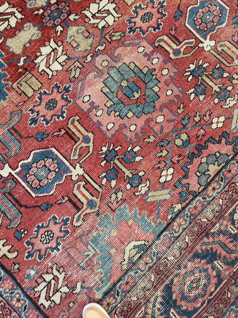 MARVELOUS "Harshang" Heriz | Muted Organic Dyes in Rare Design | 10.3 x 12.9