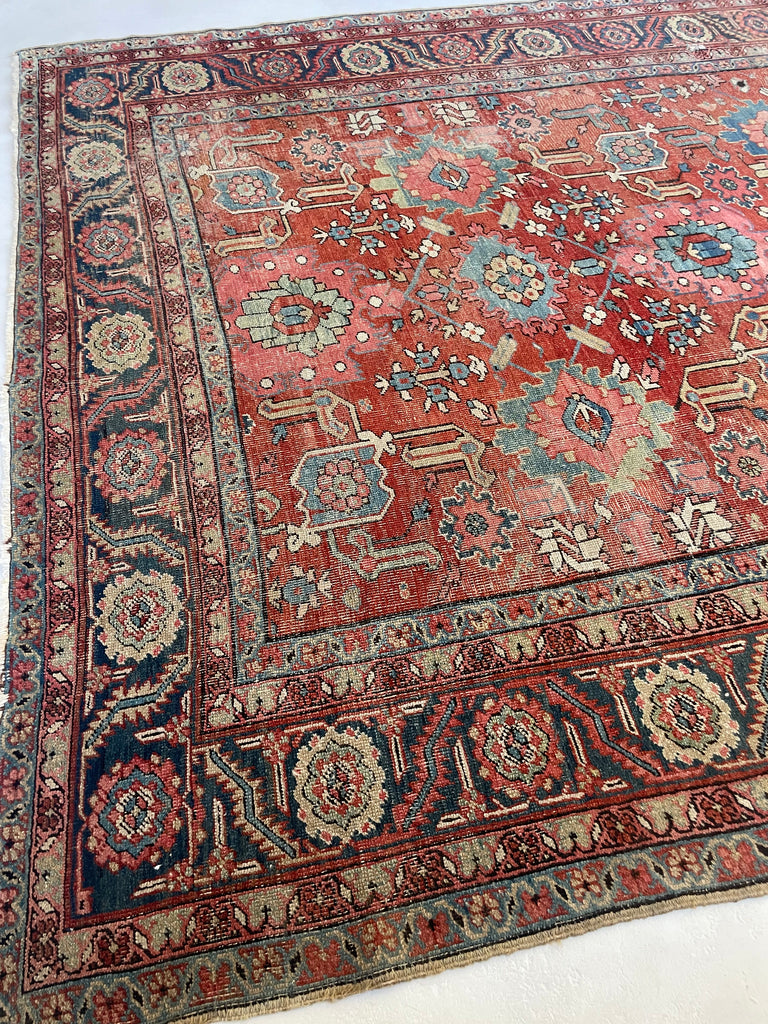 MARVELOUS "Harshang" Heriz | Muted Organic Dyes in Rare Design | 10.3 x 12.9