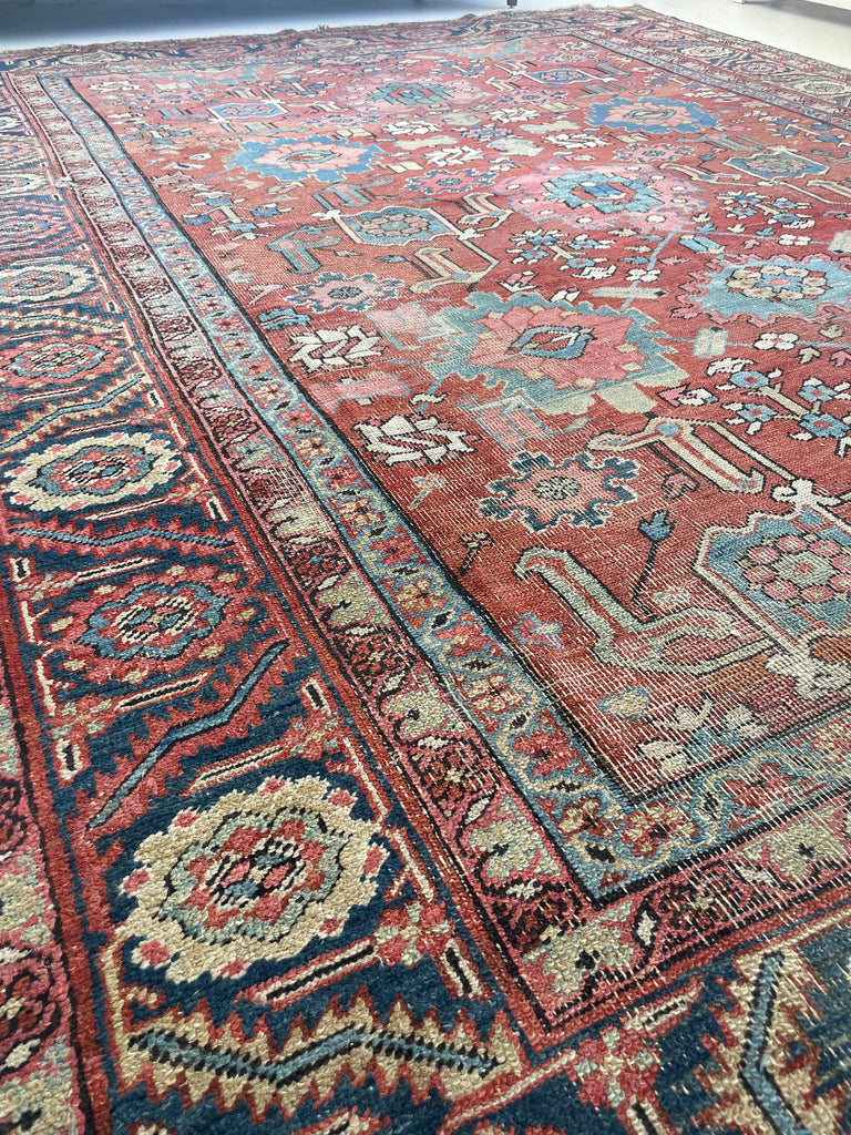 MARVELOUS "Harshang" Heriz | Muted Organic Dyes in Rare Design | 10.3 x 12.9