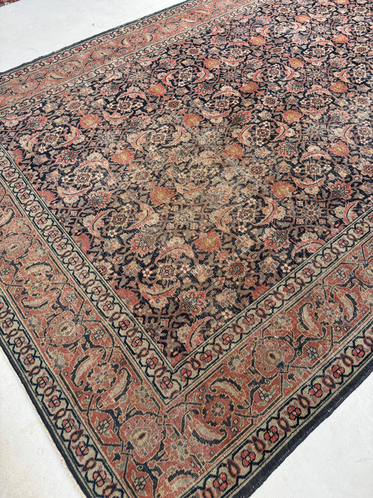 LOVELY European Sized Antique Water-Garden Tabriz | Pistachio Green, Rust, Rose, Walnut | 7.8 x 12.8