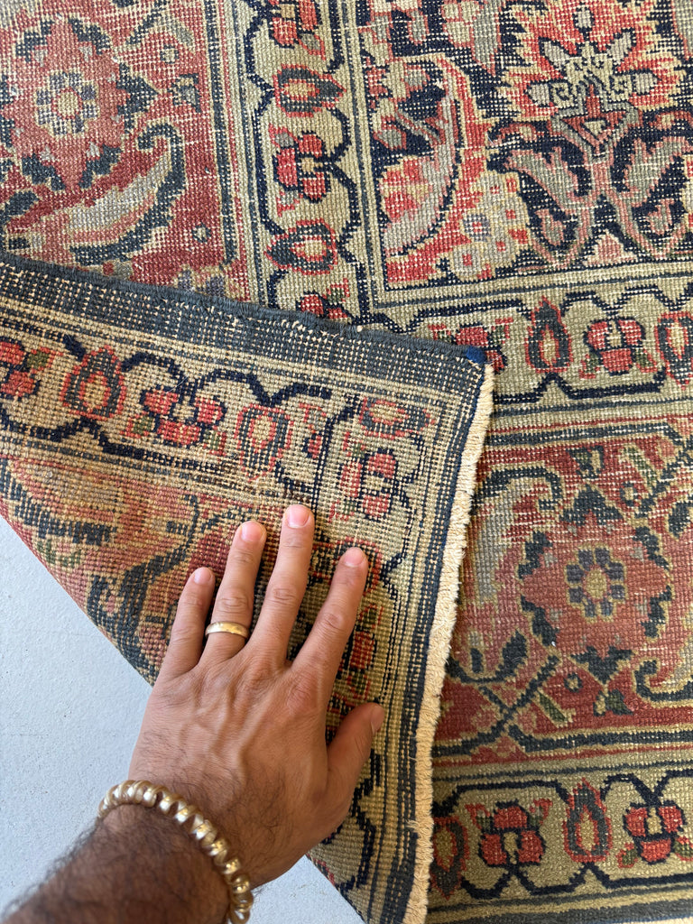 LOVELY European Sized Antique Water-Garden Tabriz | Pistachio Green, Rust, Rose, Walnut | 7.8 x 12.8