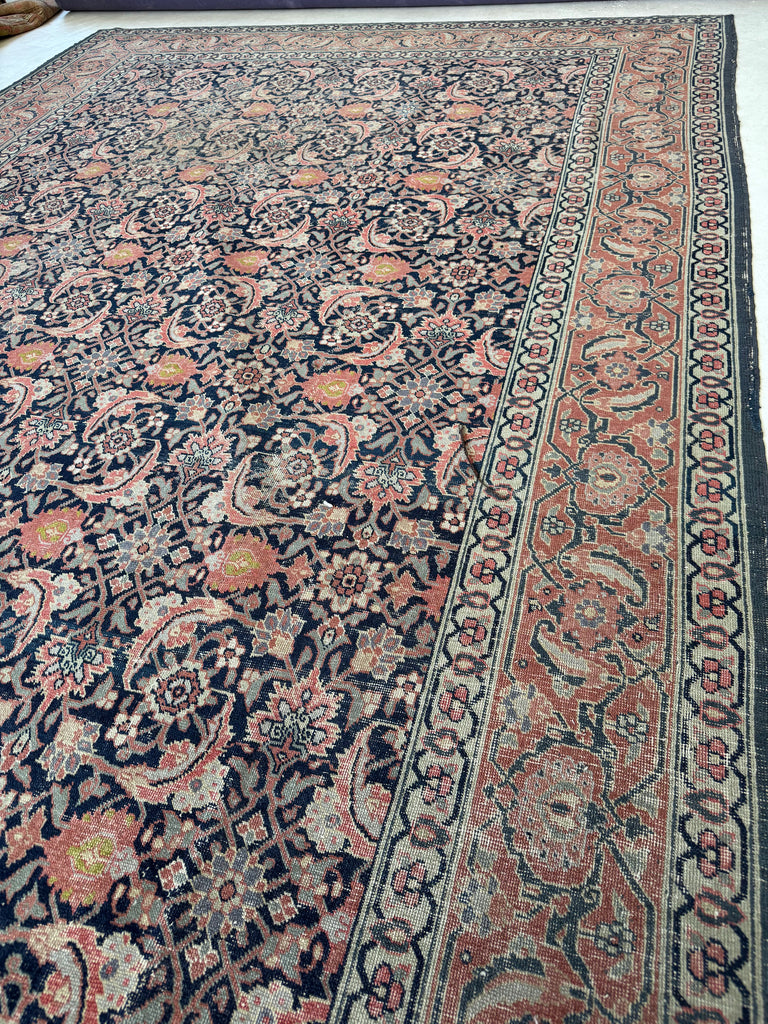 LOVELY European Sized Antique Water-Garden Tabriz | Pistachio Green, Rust, Rose, Walnut | 7.8 x 12.8