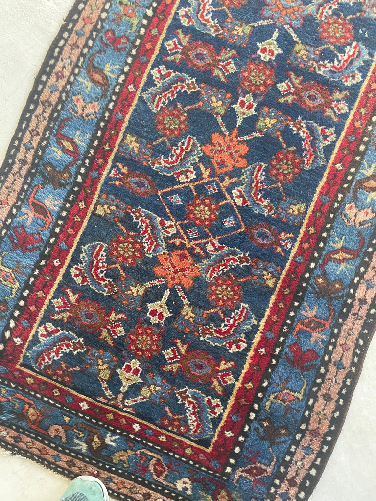 INCREDIBLE Long & Narrow Over-sized Antique Runner | Blues, Greens, Yellows, Tangerines & Camel | 2.11 x 16.8