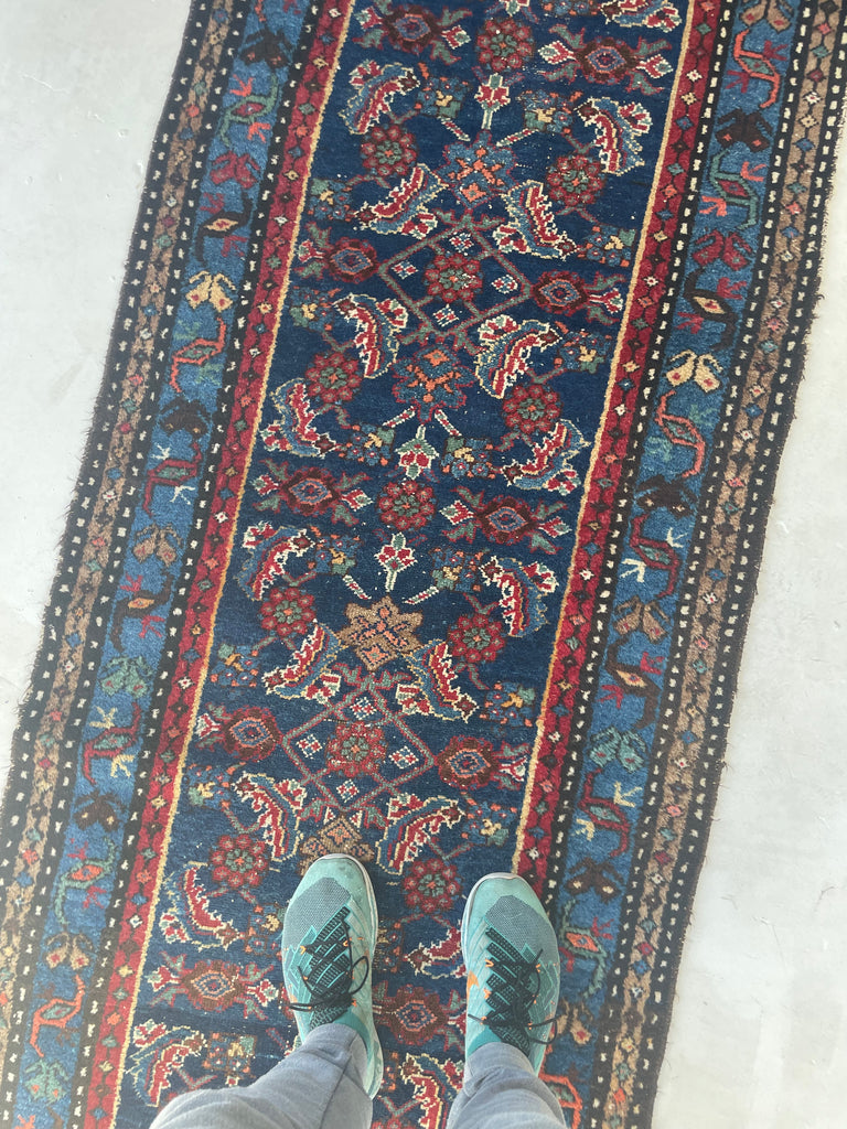 INCREDIBLE Long & Narrow Over-sized Antique Runner | Blues, Greens, Yellows, Tangerines & Camel | 2.11 x 16.8