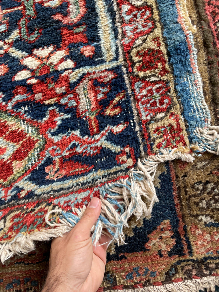 RESERVED FOR TANEL*** (Payment 1 of 2) SENSATIONAL Antique Rug w/ Water Blue Corners, Greens, & Corals | 9.3 x 12.8