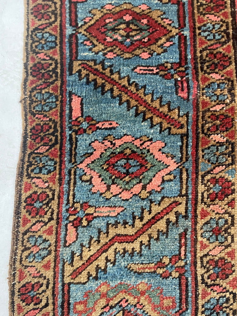 MAGNIFICENT Antique Persian Heriz with RARE MINA-KHANI Design | Glowing Pink, Bakshayesh Blue, Camel, GREEN | 8.7 x 12.5