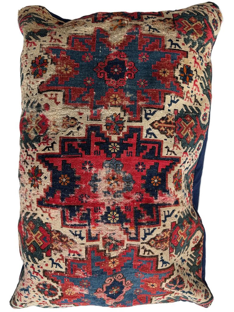 ANCIENT Caucasian Shirvan, C. 1900's Large Floor Pillow / Dog Bed | SUPER UNIQUE ~ 39 x 26 x 9