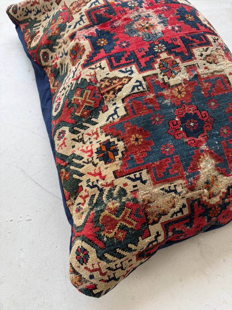 ANCIENT Caucasian Shirvan, C. 1900's Large Floor Pillow / Dog Bed | SUPER UNIQUE ~ 39 x 26 x 9