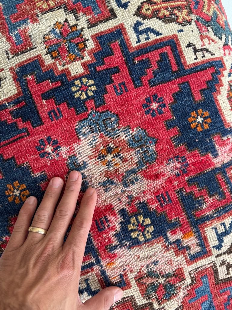 ANCIENT Caucasian Shirvan, C. 1900's Large Floor Pillow / Dog Bed | SUPER UNIQUE ~ 39 x 26 x 9