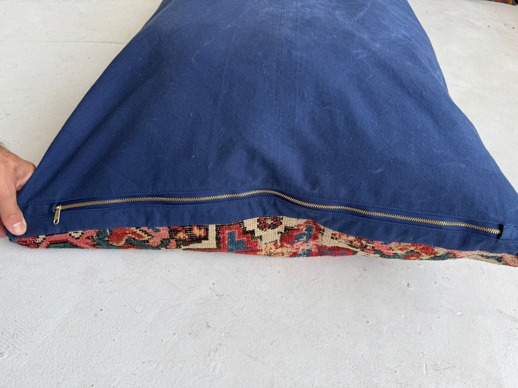 ANCIENT Caucasian Shirvan, C. 1900's Large Floor Pillow / Dog Bed | SUPER UNIQUE ~ 39 x 26 x 9