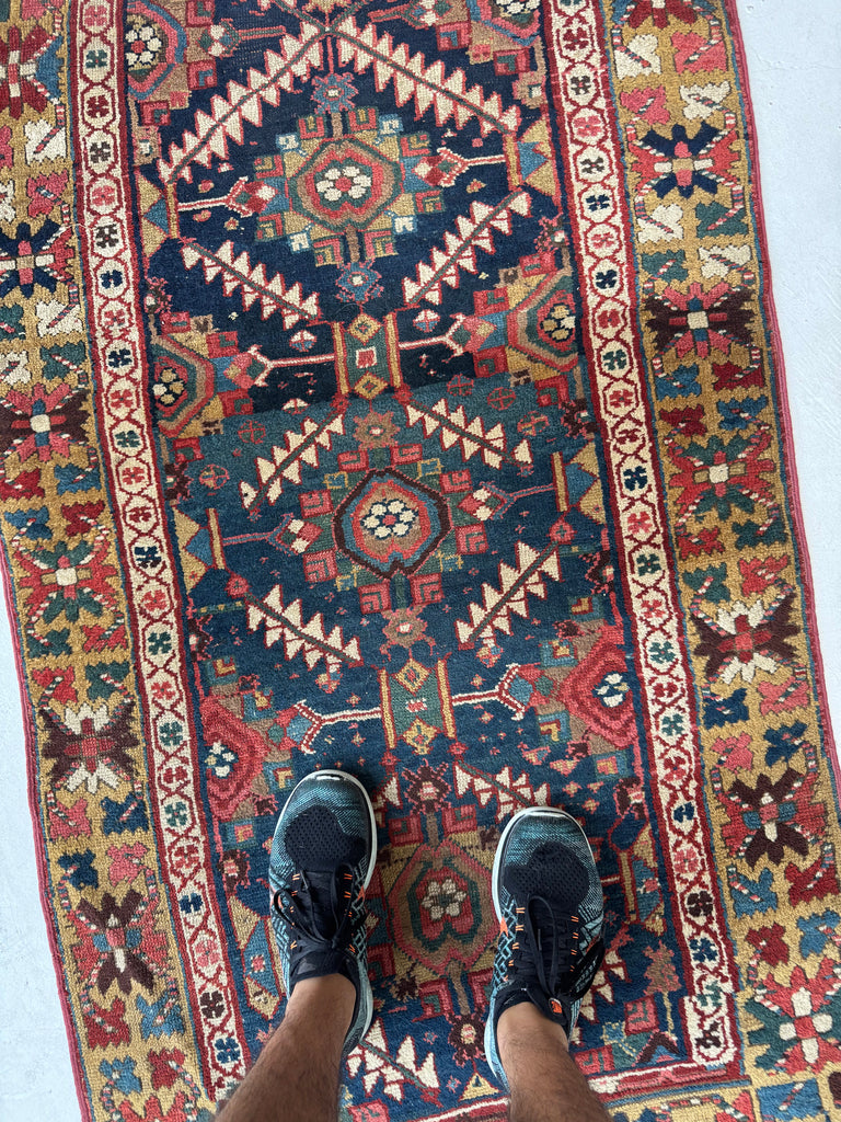 STUNNING Northwest Persian Runner | Exotic Camel Border, Piercing Blues, Greens, More | 3 x 10.2
