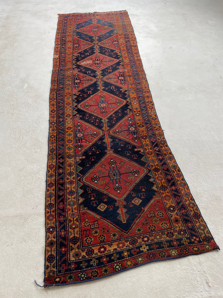 Funky Boho Vintage Kurdish Runner with DAZZLING Colors; Lime Green, Tangerine, Watermelon, Blueberry & Indigo | 3.2 x 10.10