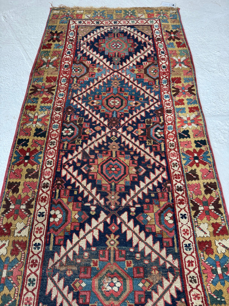 STUNNING Northwest Persian Runner | Exotic Camel Border, Piercing Blues, Greens, More | 3 x 10.2