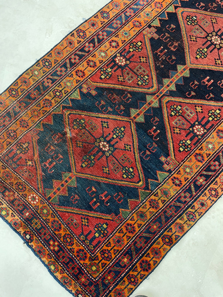 Funky Boho Vintage Kurdish Runner with DAZZLING Colors; Lime Green, Tangerine, Watermelon, Blueberry & Indigo | 3.2 x 10.10