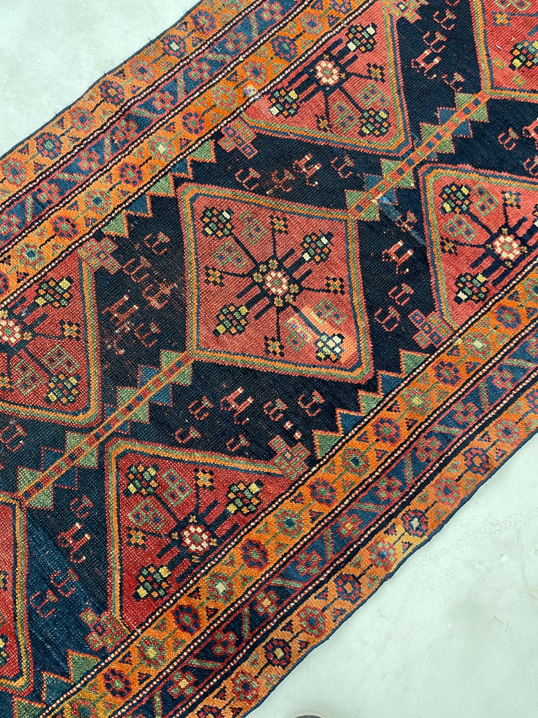 Funky Boho Vintage Kurdish Runner with DAZZLING Colors; Lime Green, Tangerine, Watermelon, Blueberry & Indigo | 3.2 x 10.10