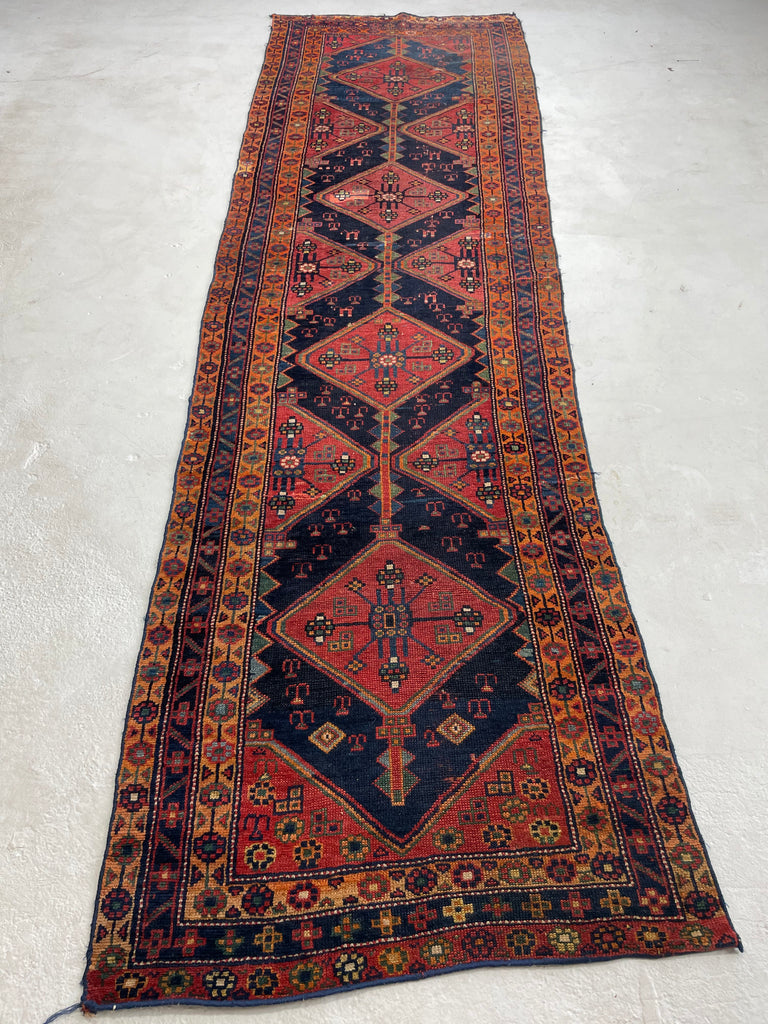 Funky Boho Vintage Kurdish Runner with DAZZLING Colors; Lime Green, Tangerine, Watermelon, Blueberry & Indigo | 3.2 x 10.10