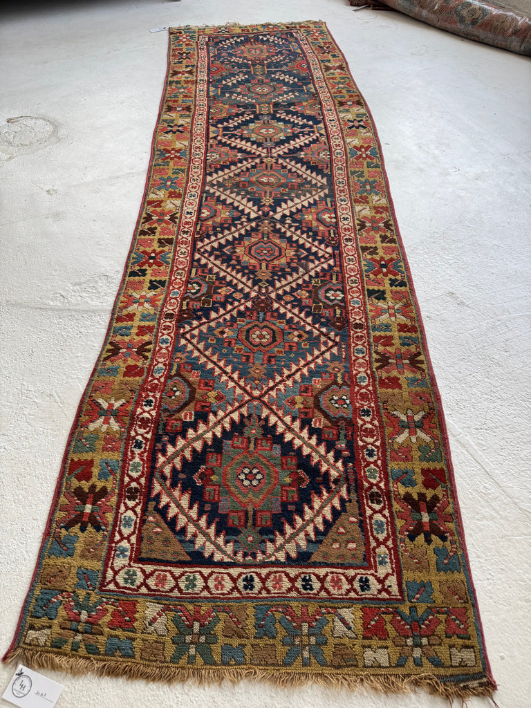STUNNING Northwest Persian Runner | Exotic Camel Border, Piercing Blues, Greens, More | 3 x 10.2