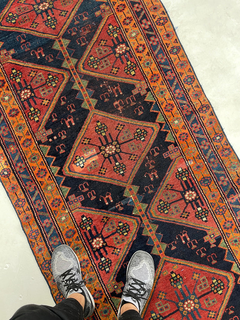 Funky Boho Vintage Kurdish Runner with DAZZLING Colors; Lime Green, Tangerine, Watermelon, Blueberry & Indigo | 3.2 x 10.10
