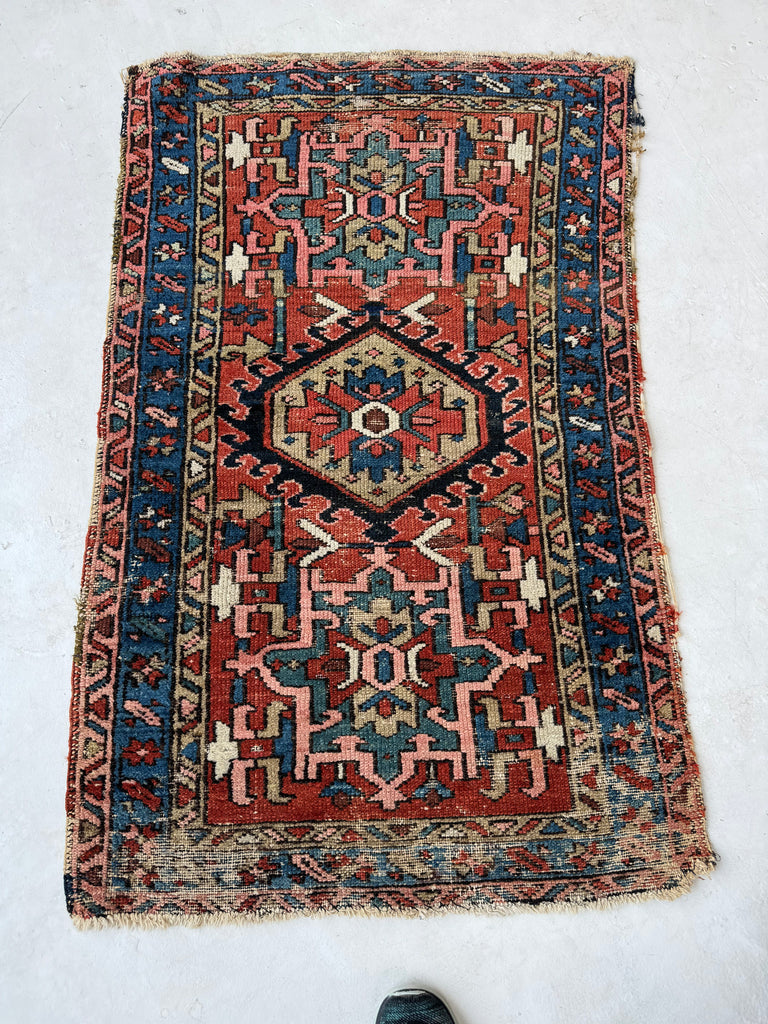 FABULOUS Antique Karaja | Happy Colors with Rust, Teal, Blue, Camel | 2.9 x 4.3