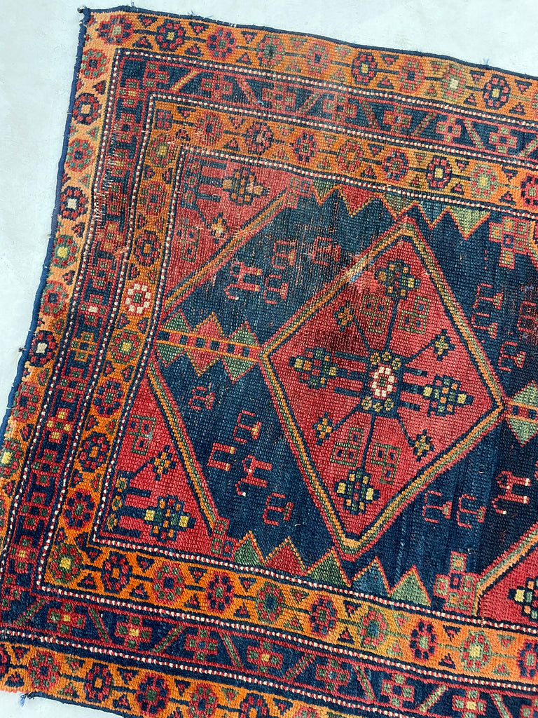 Funky Boho Vintage Kurdish Runner with DAZZLING Colors; Lime Green, Tangerine, Watermelon, Blueberry & Indigo | 3.2 x 10.10