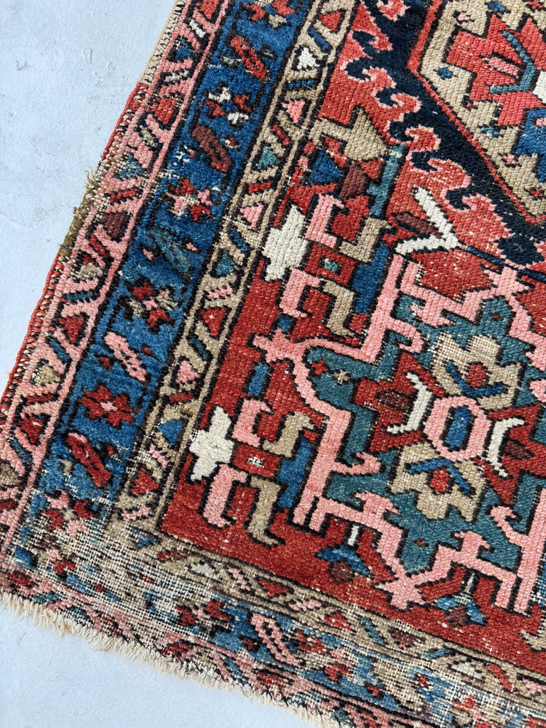 FABULOUS Antique Karaja | Happy Colors with Rust, Teal, Blue, Camel | 2.9 x 4.3