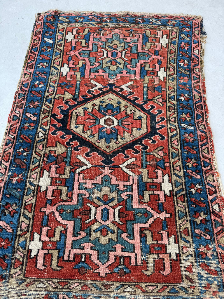 FABULOUS Antique Karaja | Happy Colors with Rust, Teal, Blue, Camel | 2.9 x 4.3