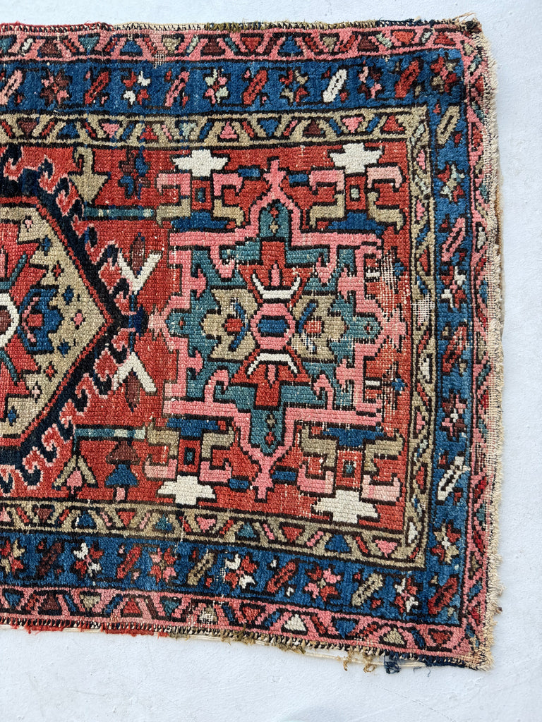 FABULOUS Antique Karaja | Happy Colors with Rust, Teal, Blue, Camel | 2.9 x 4.3
