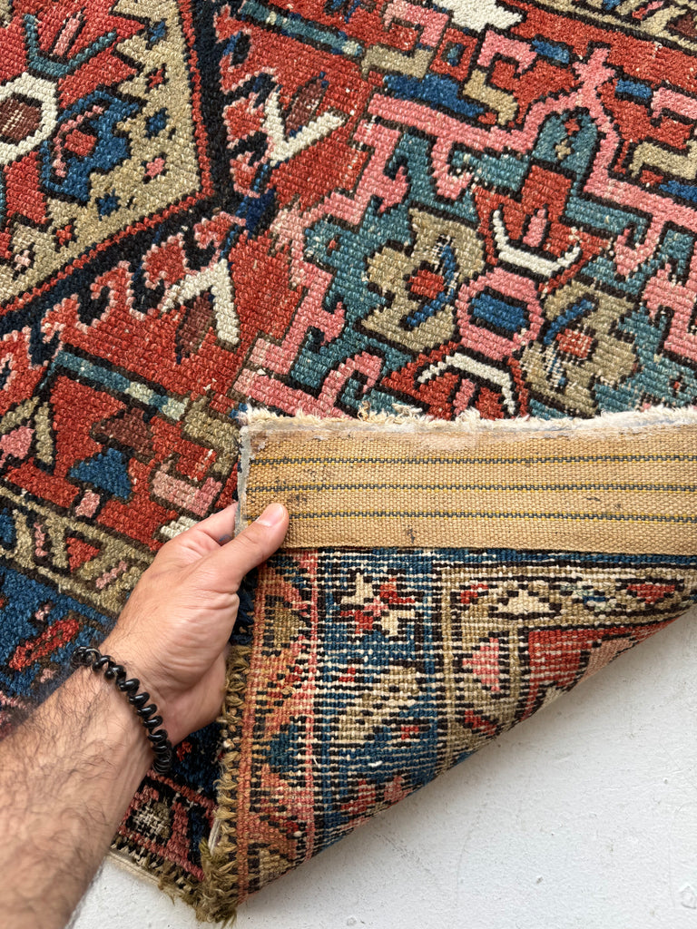 FABULOUS Antique Karaja | Happy Colors with Rust, Teal, Blue, Camel | 2.9 x 4.3