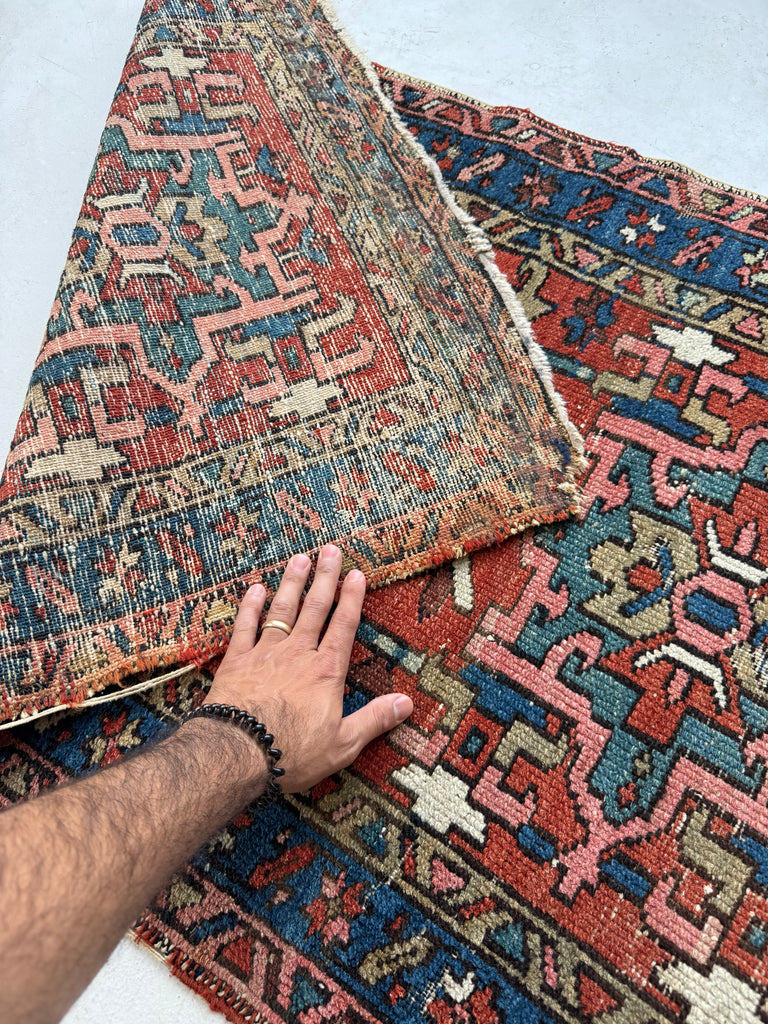 FABULOUS Antique Karaja | Happy Colors with Rust, Teal, Blue, Camel | 2.9 x 4.3