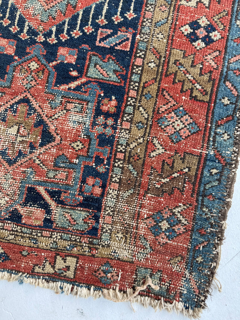 LOVELY Worn Antique Persian Karaja rug | Blues, Camel, Greens, Pinks | 3 x 4
