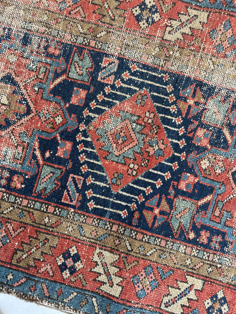 LOVELY Worn Antique Persian Karaja rug | Blues, Camel, Greens, Pinks | 3 x 4