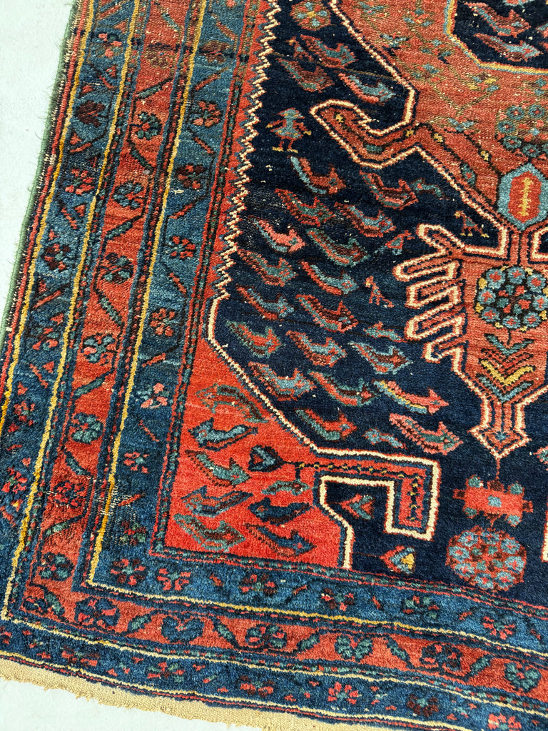 NOMADIC Animal Hide Inspired Medallion? Funky piece with Lovely Village Life and Rich Colors | 4.2 x 7