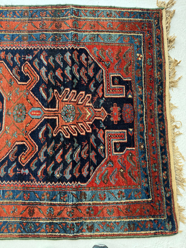 NOMADIC Animal Hide Inspired Medallion? Funky piece with Lovely Village Life and Rich Colors | 4.2 x 7