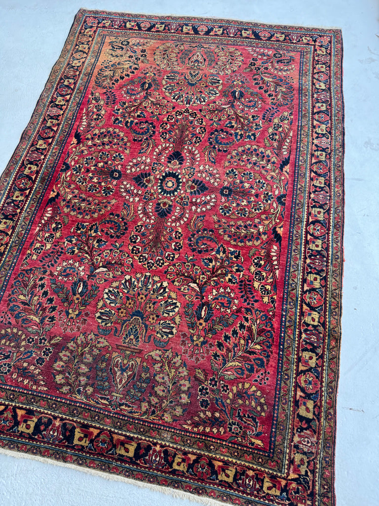 CLASSIC Floral Sprays with Movement & Harmony | Antique Sarouk in Original Dyes | 4.2 x 6.4