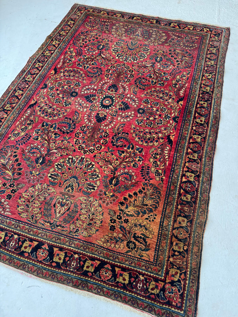 CLASSIC Floral Sprays with Movement & Harmony | Antique Sarouk in Original Dyes | 4.2 x 6.4